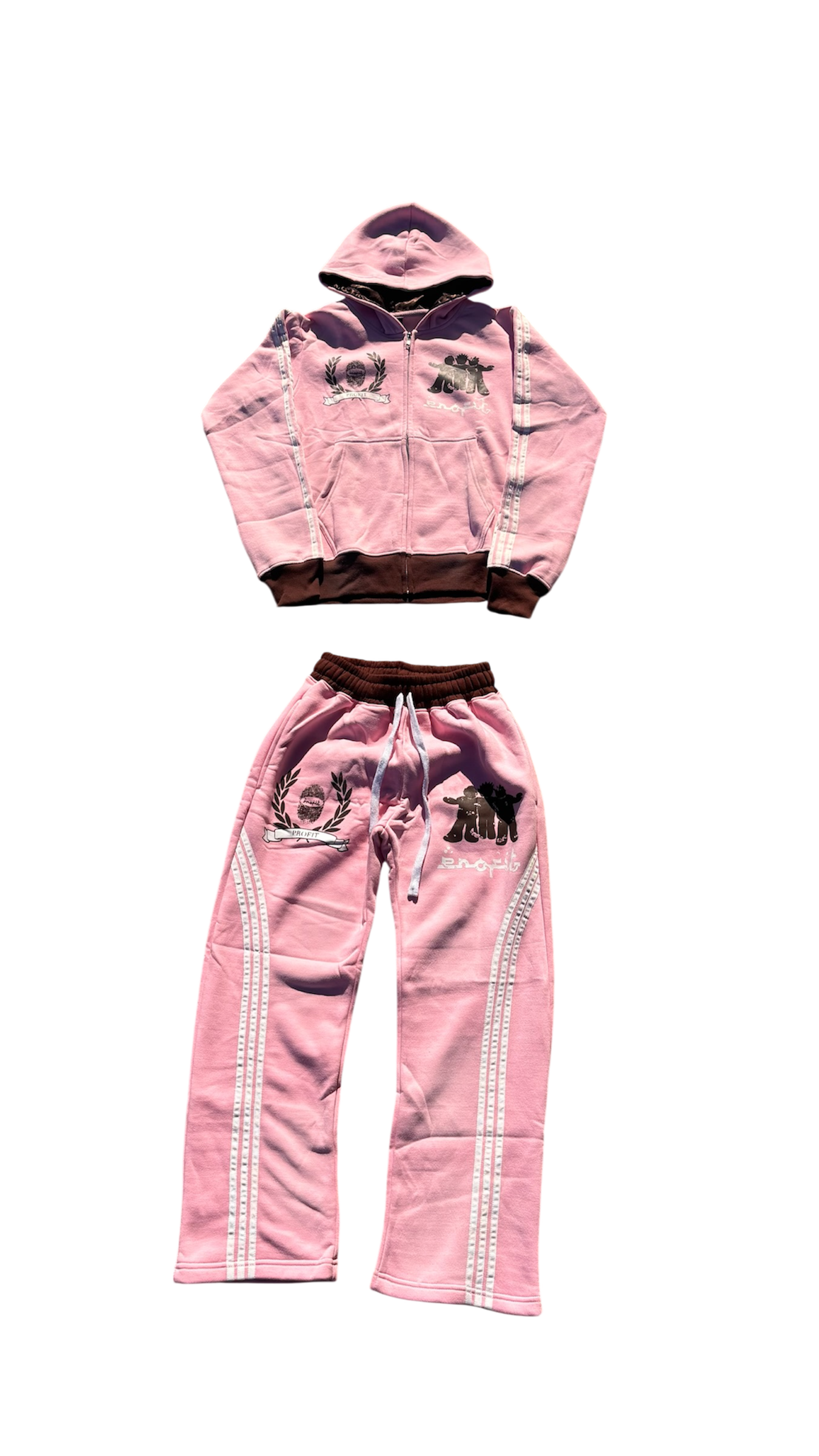 Pink/Brown Acid Wash “Profit Identity” Sweatsuit