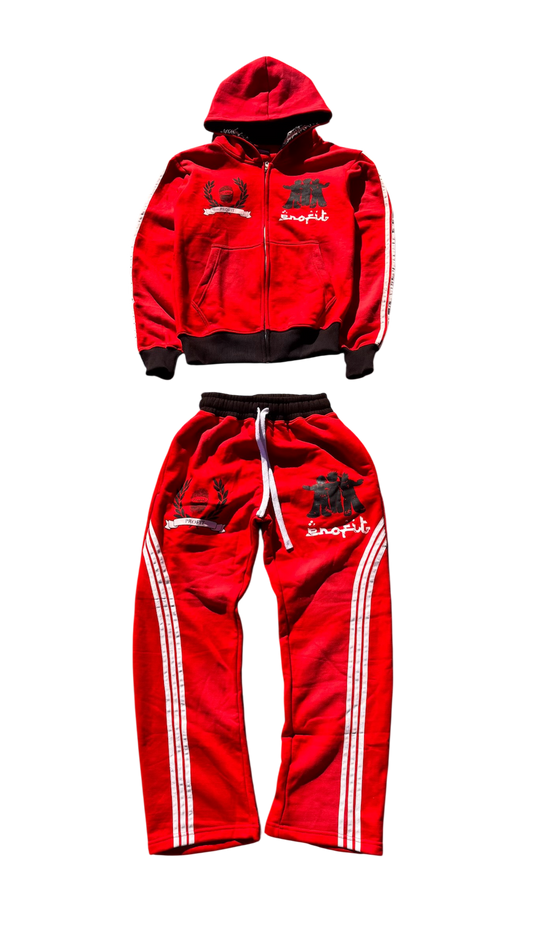 Red/Black Acid Wash “Profit Identity” Sweatsuit